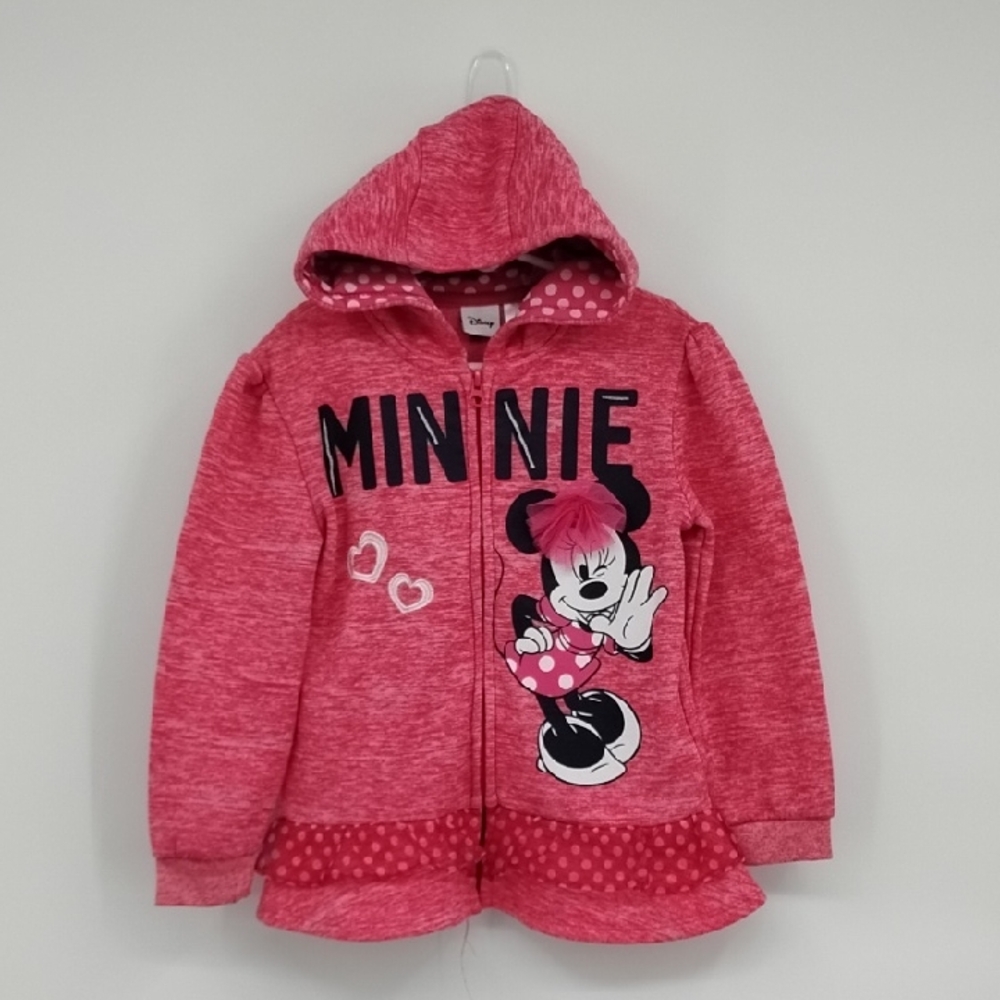Disney Minnie Mouse Pink Zip-Up Hoodie Ruffle Bottom Size 6 Sweatshirt